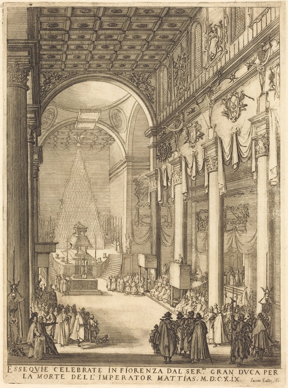 De katafalk van keizer Matthias door Jacques Callot