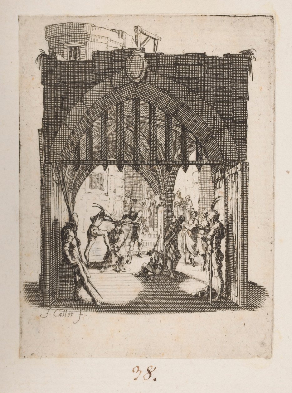 De geseling, nr. 6 van 11 uit La Petite Passion door Jacques Callot
