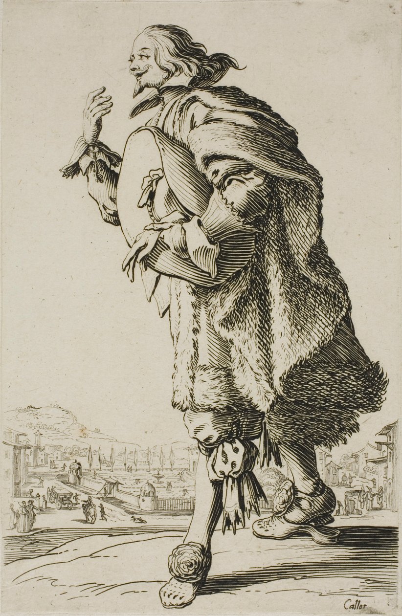 De generaal die groet terwijl hij zijn hoed onder zijn arm houdt, plaat twee uit La Noblesse door Jacques Callot