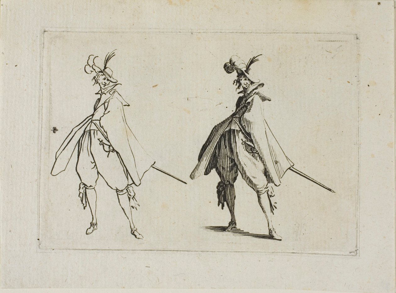 De Heer met een Grote Jas, Gezien van Voor, uit De Caprices door Jacques Callot