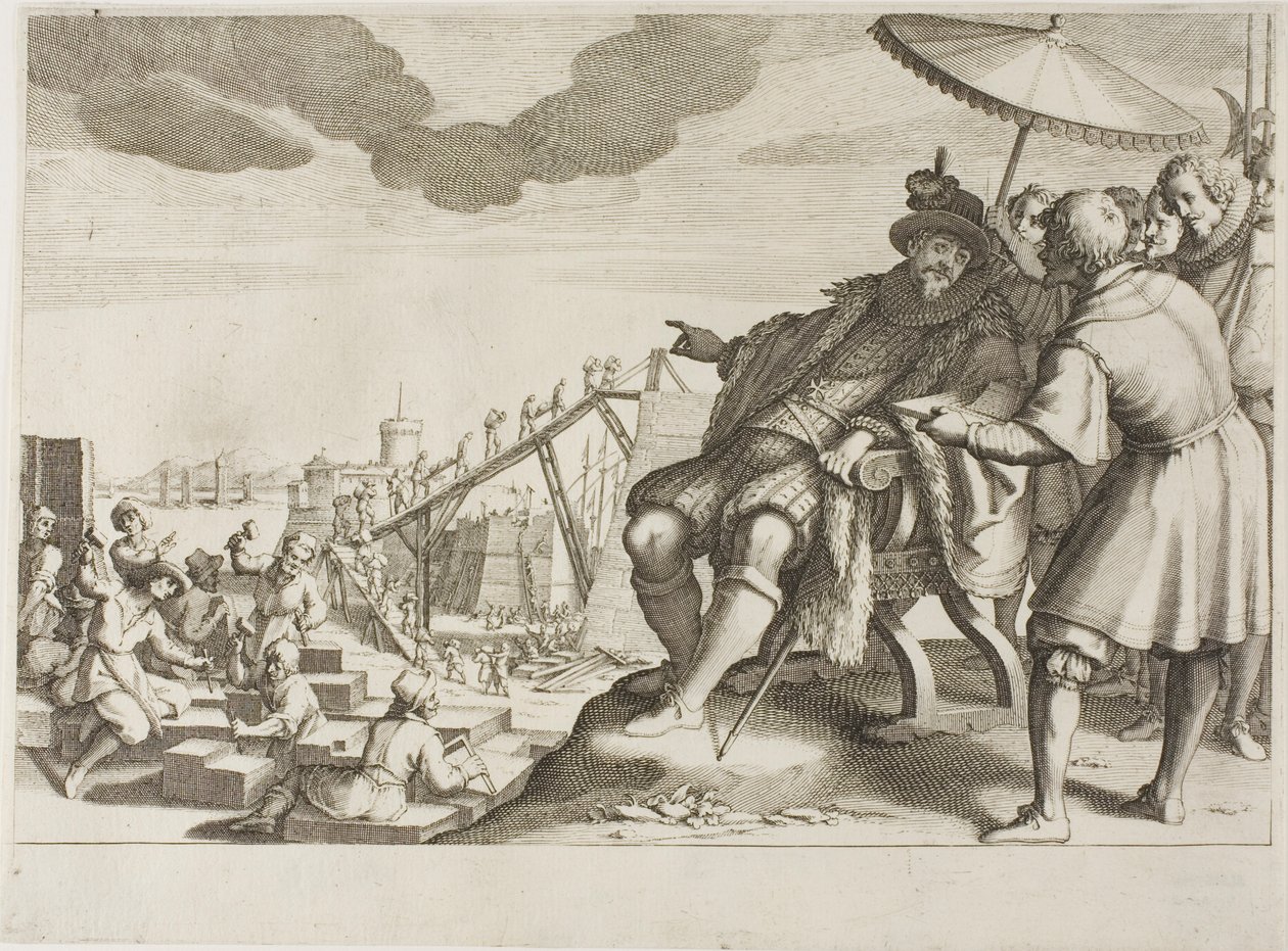 De Groothertog versterkt de haven van Livorno, uit het leven van Ferdinando I de’ Medici door Jacques Callot