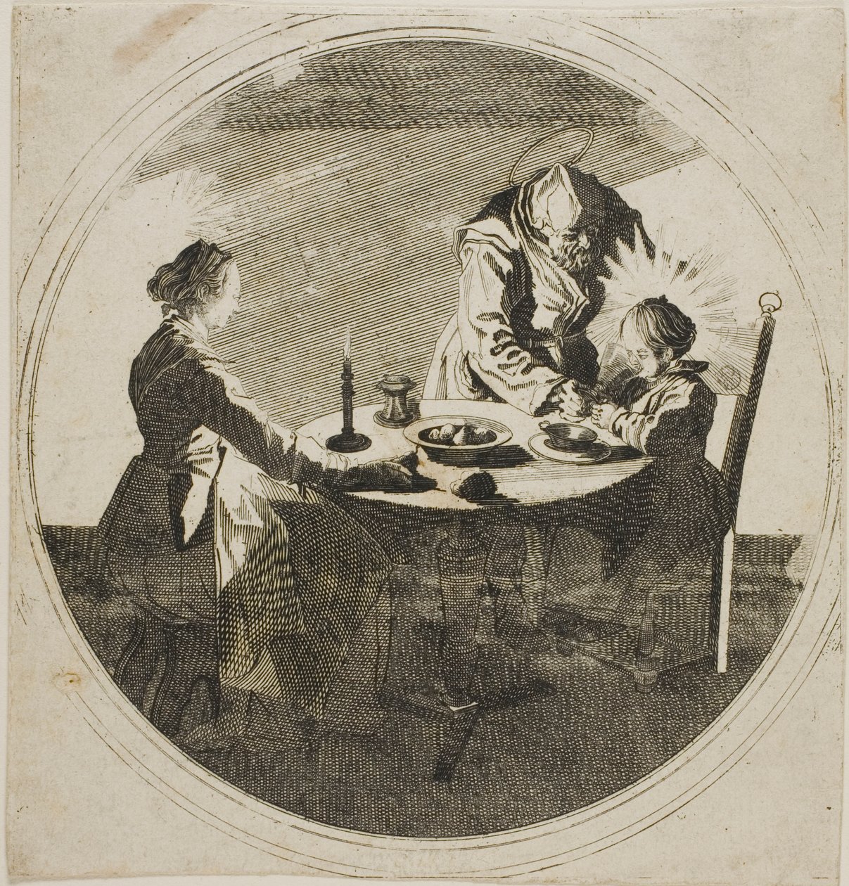 De Heilige Familie aan tafel door Jacques Callot