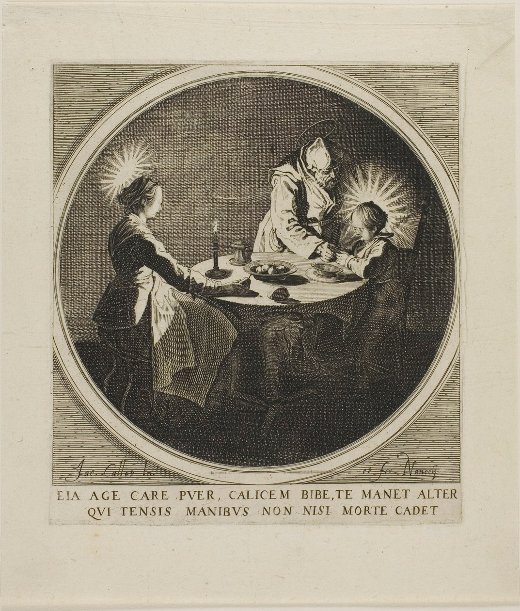 De Heilige Familie aan Tafel door Jacques Callot