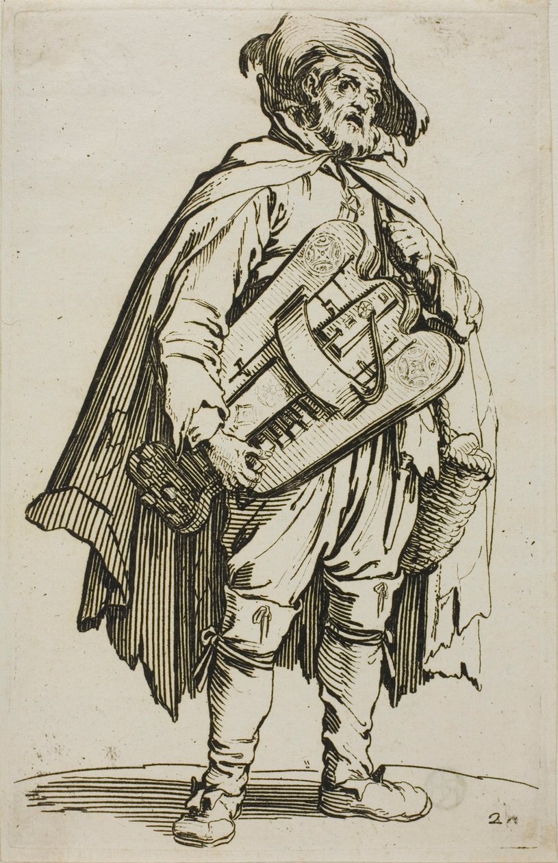 De draailierspeler, plaat twee uit De Bedelaars door Jacques Callot