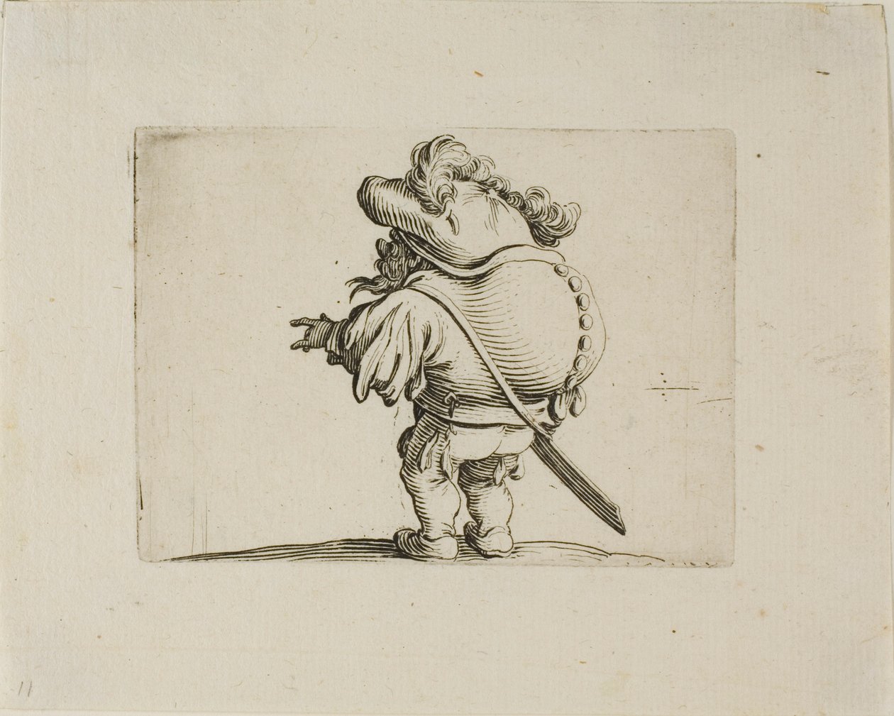 De Man met de Grote Buik Versierd met een Rij Knopen, uit Varie Figure Gobbi door Jacques Callot