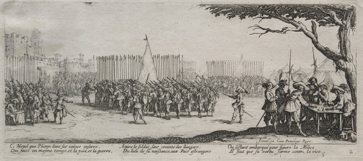 De Grote Ellende van de Oorlog: Inschrijving van de Troepen door Jacques Callot
