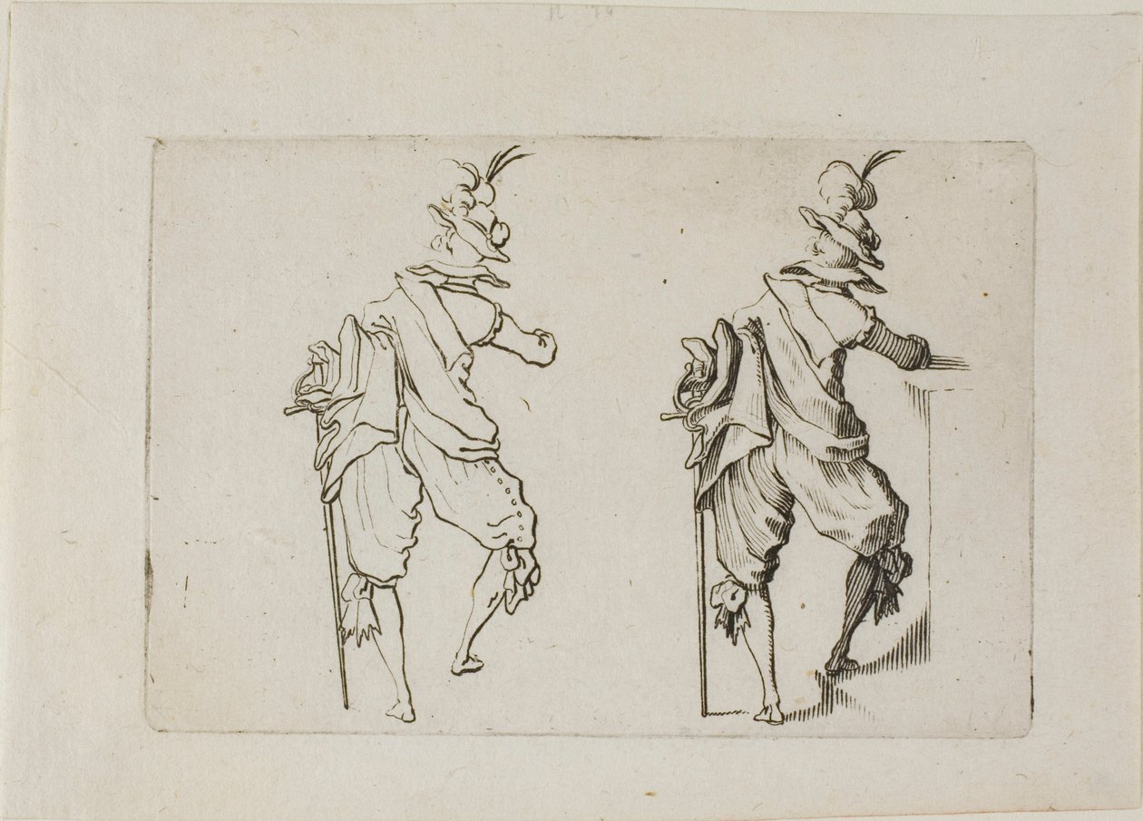 De Man Gezien van Achteren met een Groot Zwaard, uit De Caprices door Jacques Callot