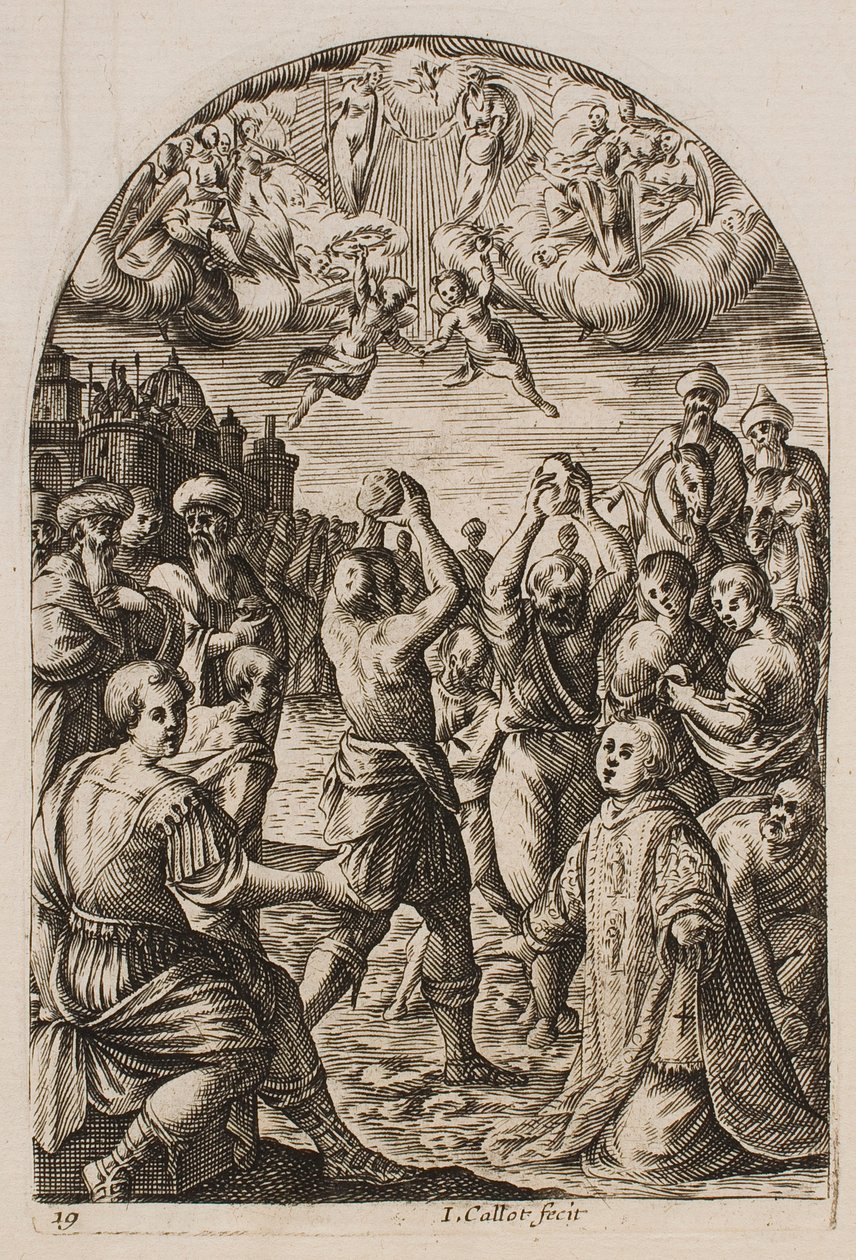 Het martelaarschap van de heilige Stefanus, uit de serie „Gezichten van Rome“ door Jacques Callot