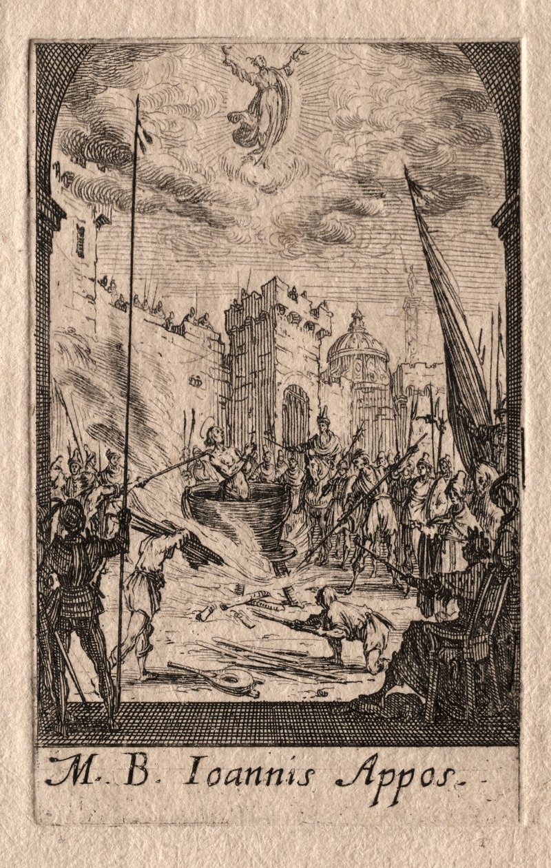 Het Martelaarschap van de Apostelen: St. Johannes de Evangelist door Jacques Callot