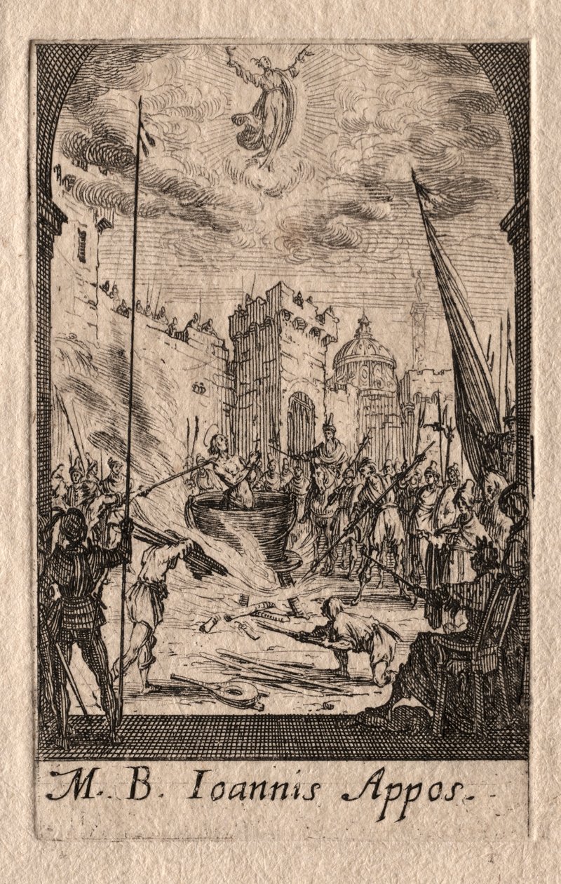 Het Martelaarschap van de Apostelen: St. Johannes de Evangelist door Jacques Callot
