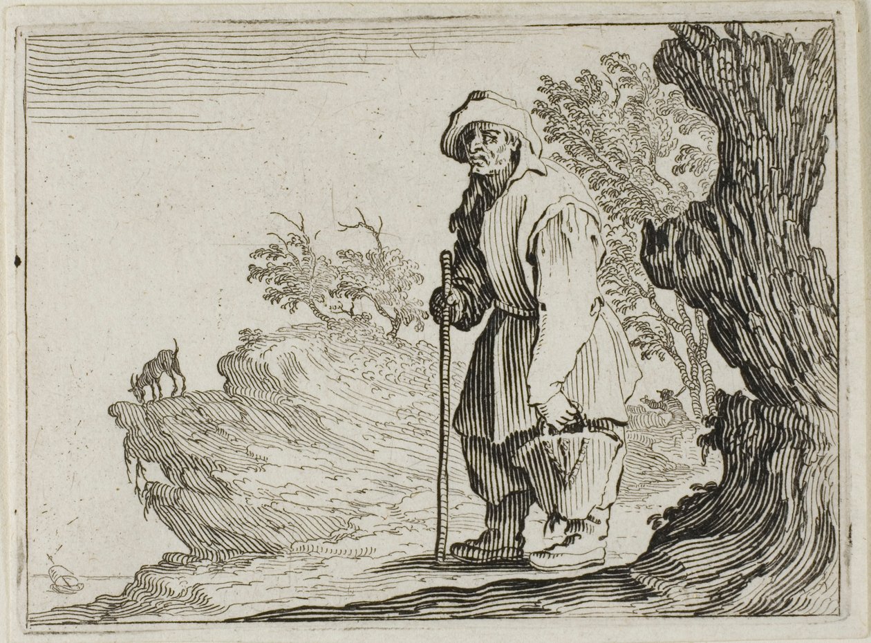 De boer die zijn zak draagt, uit De Caprices door Jacques Callot