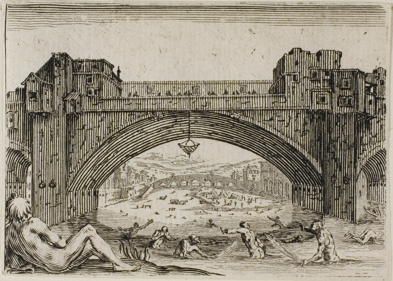 De Ponte Vecchio in Florence, uit De Caprices door Jacques Callot