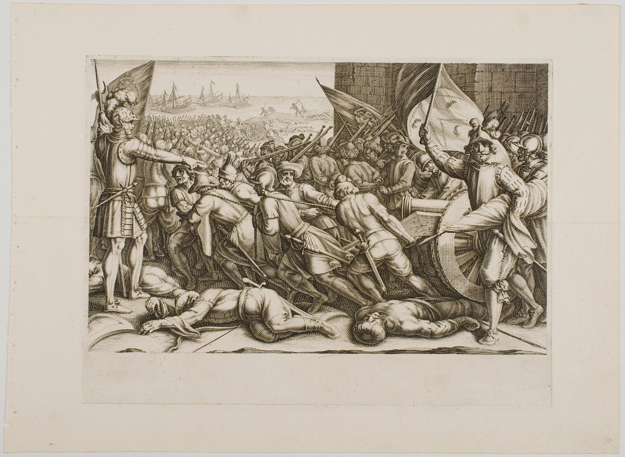 De herinscheping van troepen, uit de serie „Het leven van Ferdinand de Medici“ door Jacques Callot