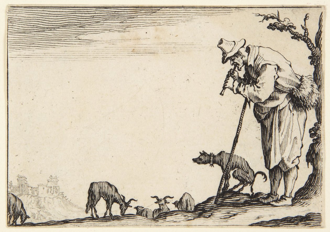 De herder die fluit speelt door Jacques Callot