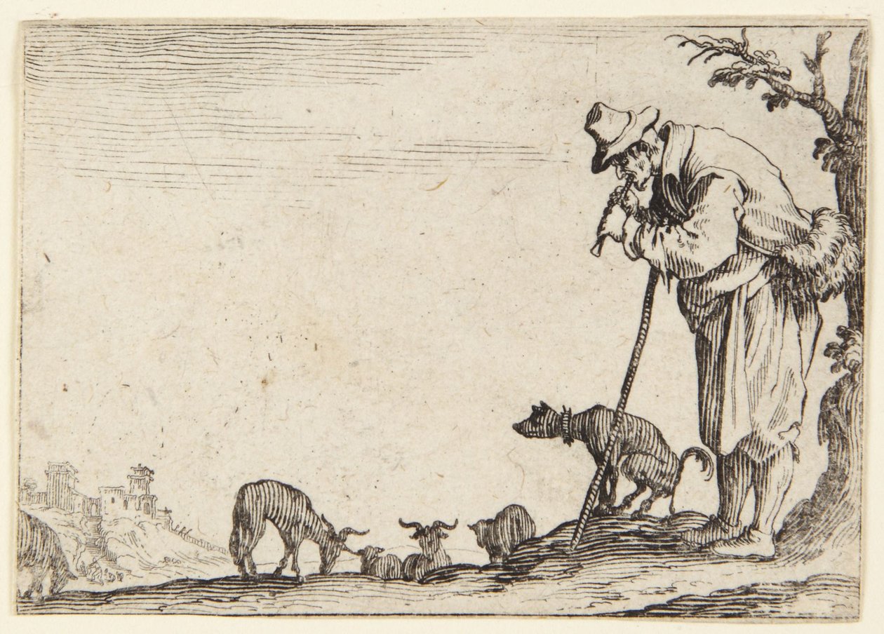 De herder die fluit speelt door Jacques Callot