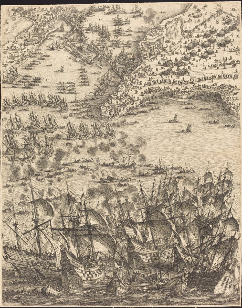 Het beleg van La Rochelle [plaat 11 van 16; set omvat 1952.8.97-112] door Jacques Callot