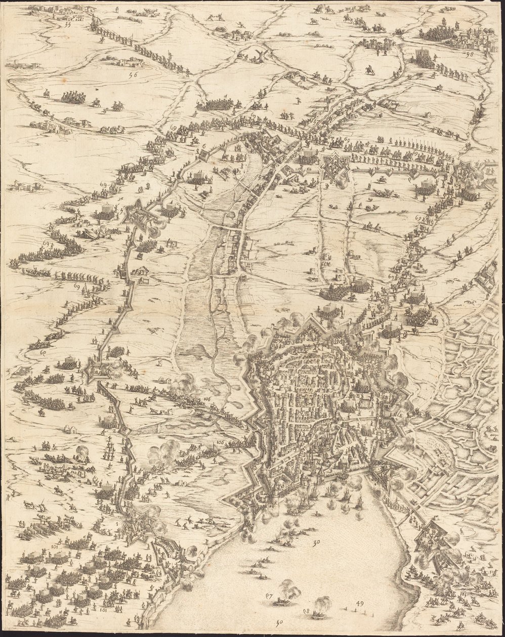 Het beleg van La Rochelle [plaat 6 van 16; set omvat 1952.8.97-112] door Jacques Callot