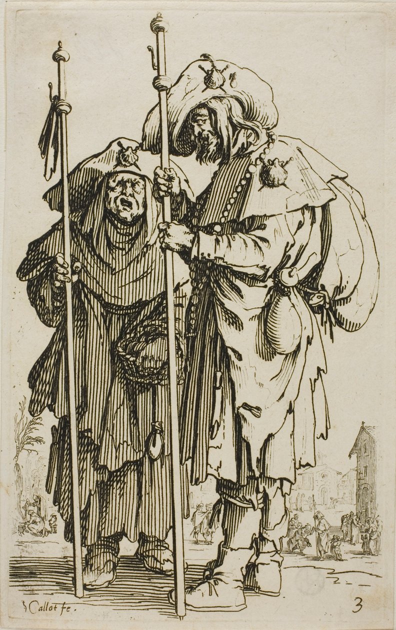 De twee pelgrims, plaat drie uit De Bedelaars door Jacques Callot