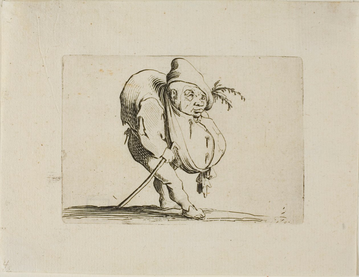 De oneven met een stok, uit Varie Figure Gobbi door Jacques Callot