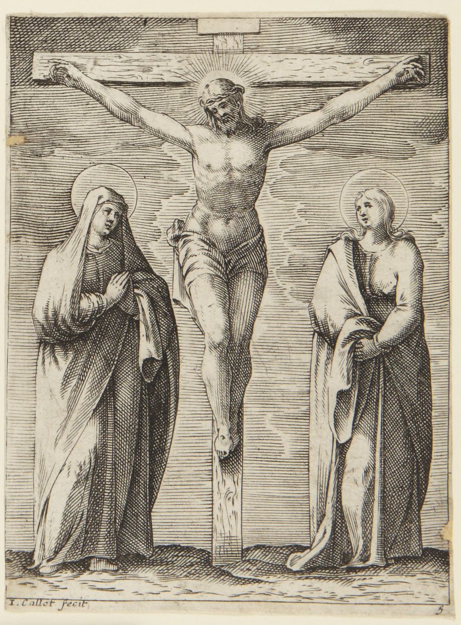 De Maagd en de heilige Johannes aan de voet van het kruis door Jacques Callot