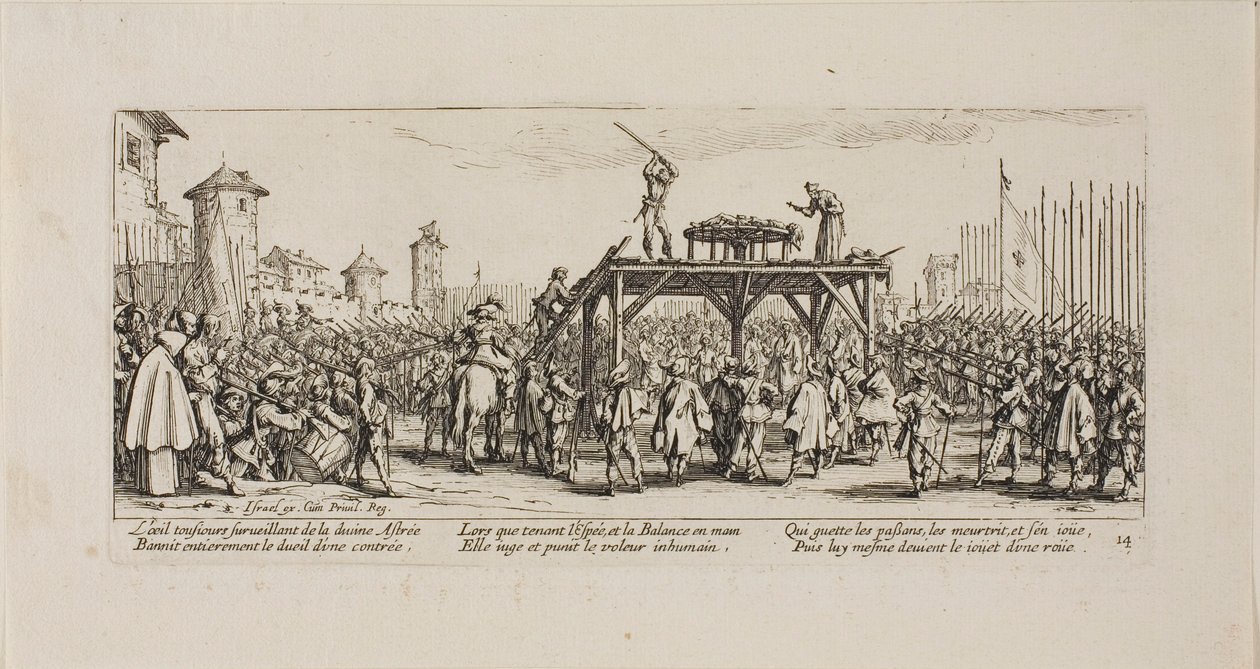 Het Wiel, plaat veertien uit De Ellende van de Oorlog door Jacques Callot
