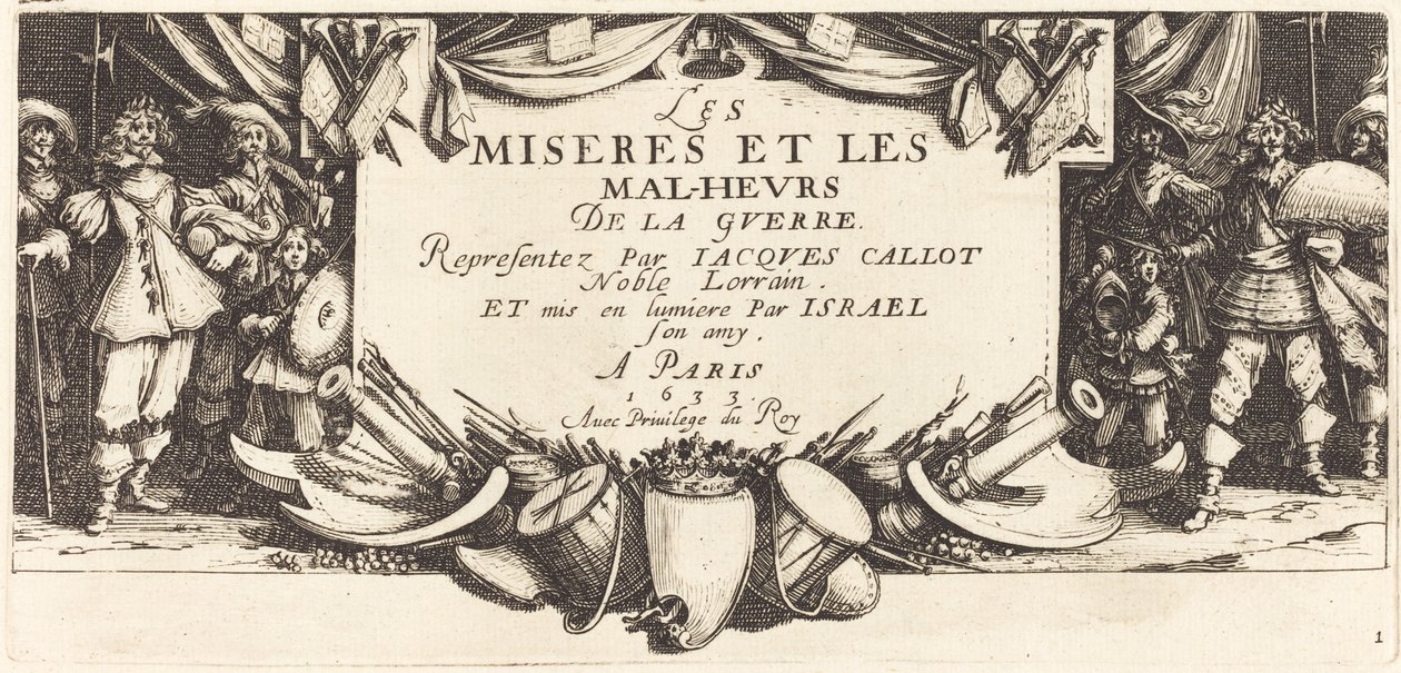 Titelpagina voor De Grote Ellende van de Oorlog, c. 1633 door Jacques Callot