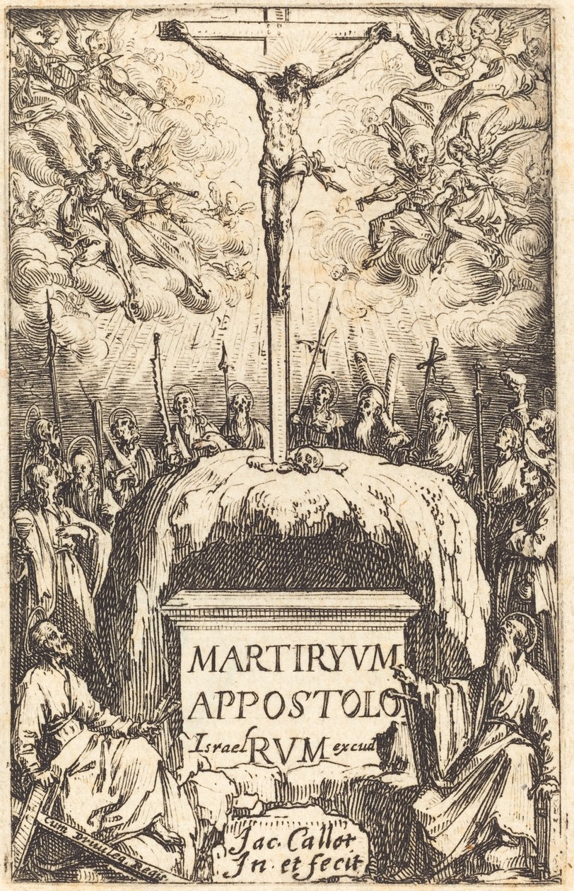 Titelpagina voor "De Martelaarschappen van de Apostelen" door Jacques Callot
