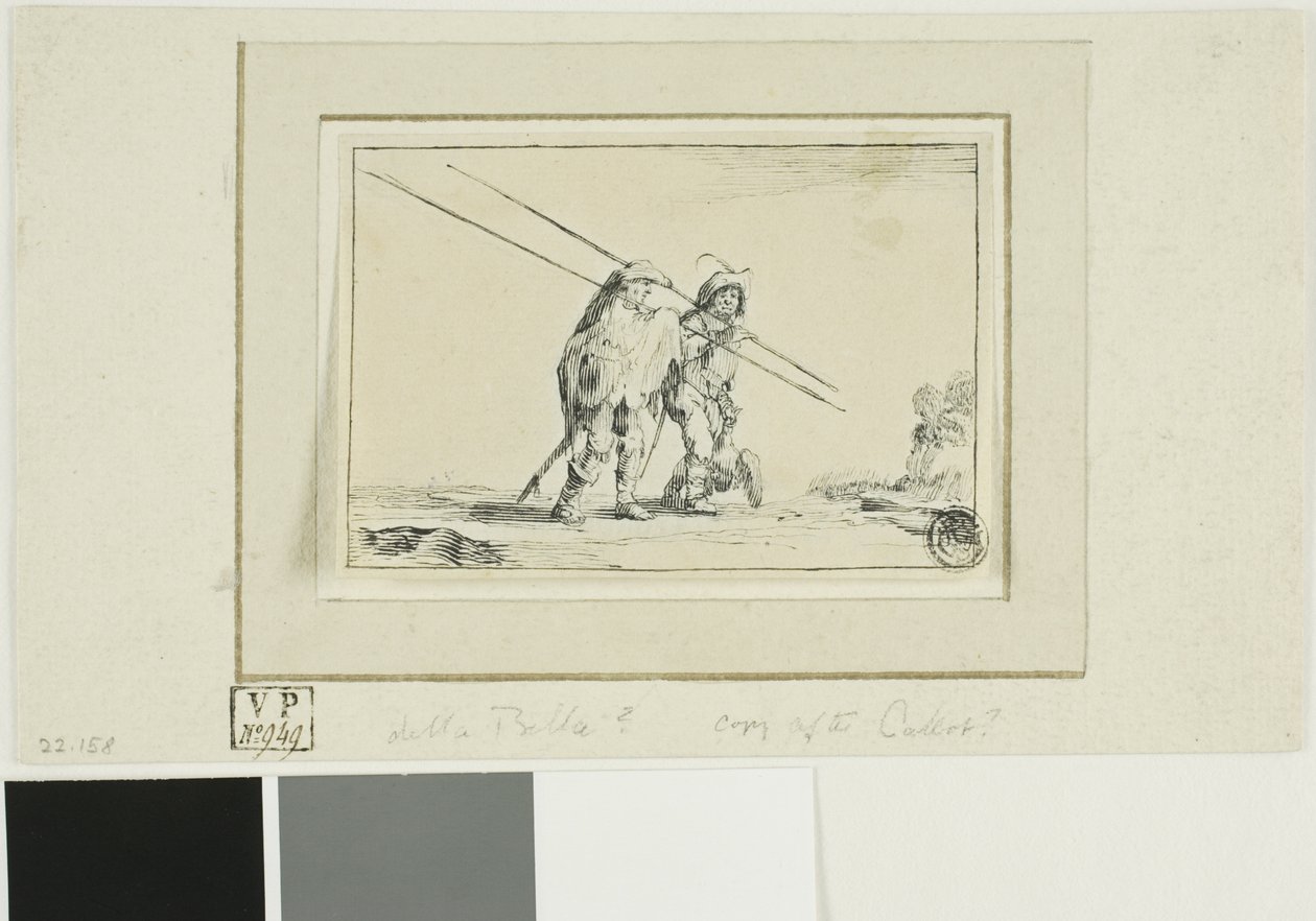 Twee soldaten met staf door Jacques Callot