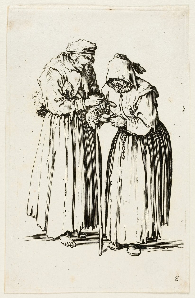 Twee vrouwen bedelaars, plaat acht uit De Bedelaars door Jacques Callot