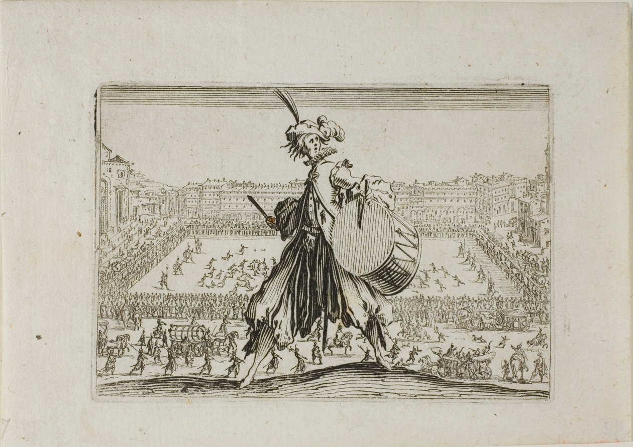 Uitzicht op Piazza S. Croce met voetbalwedstrijd, uit De Caprices door Jacques Callot