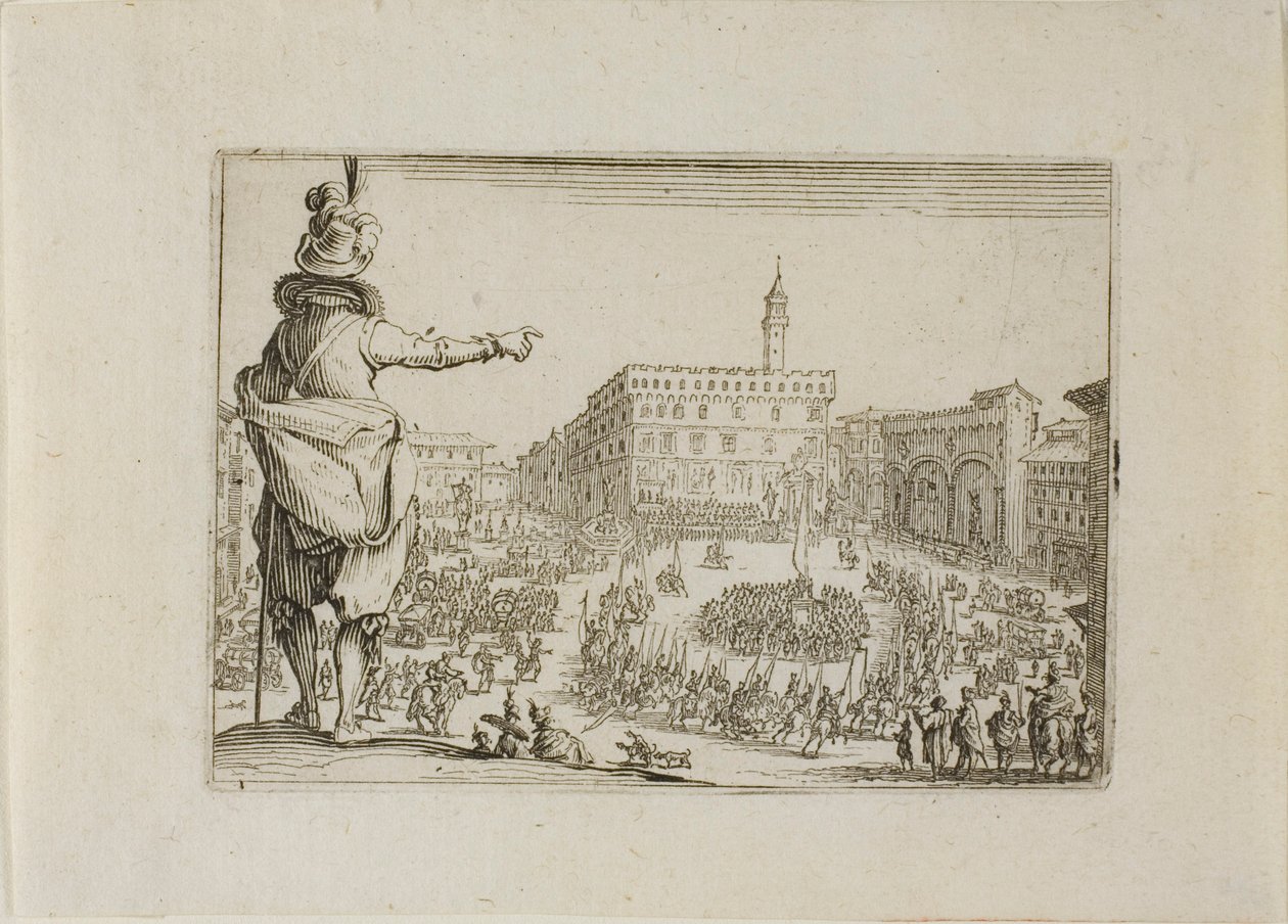 Uitzicht op Piazza Signoria, uit De Caprices door Jacques Callot