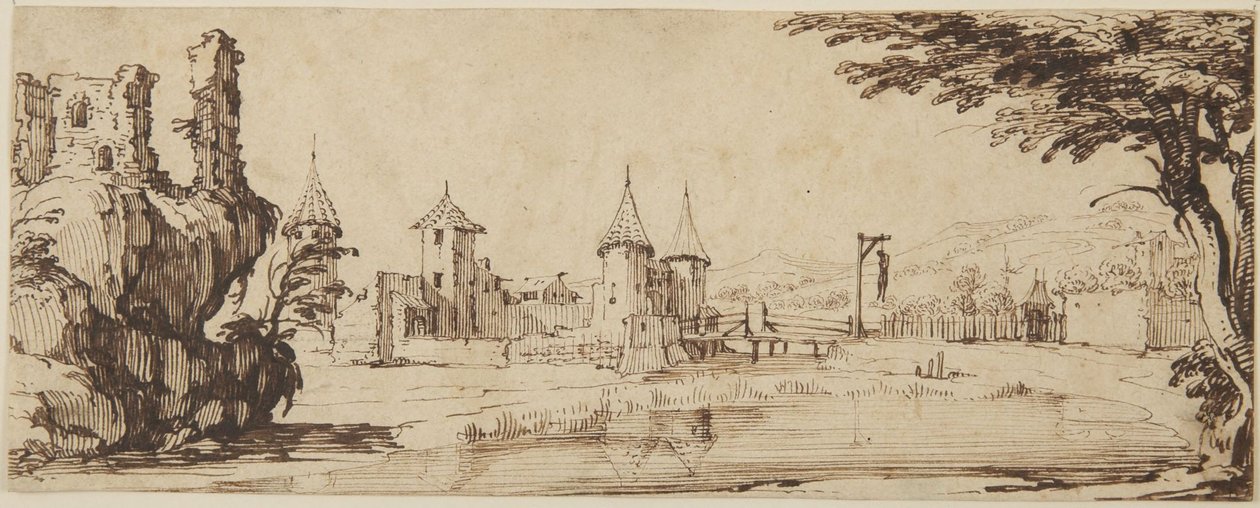 Uitzicht op het kasteel door Jacques Callot