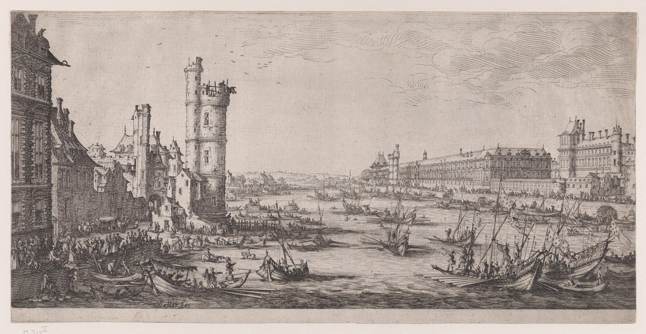 Gezicht op het Louvre, uit "De twee grote gezichten op Parijs" door Jacques Callot
