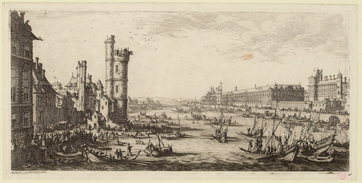 Gezicht op het Louvre en de voormalige Porte de Nesle (IFF 667). door Jacques Callot