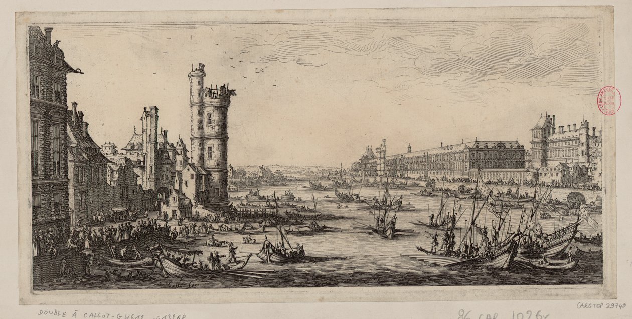 Gezicht op het Louvre en de voormalige Porte de Nesle door Jacques Callot