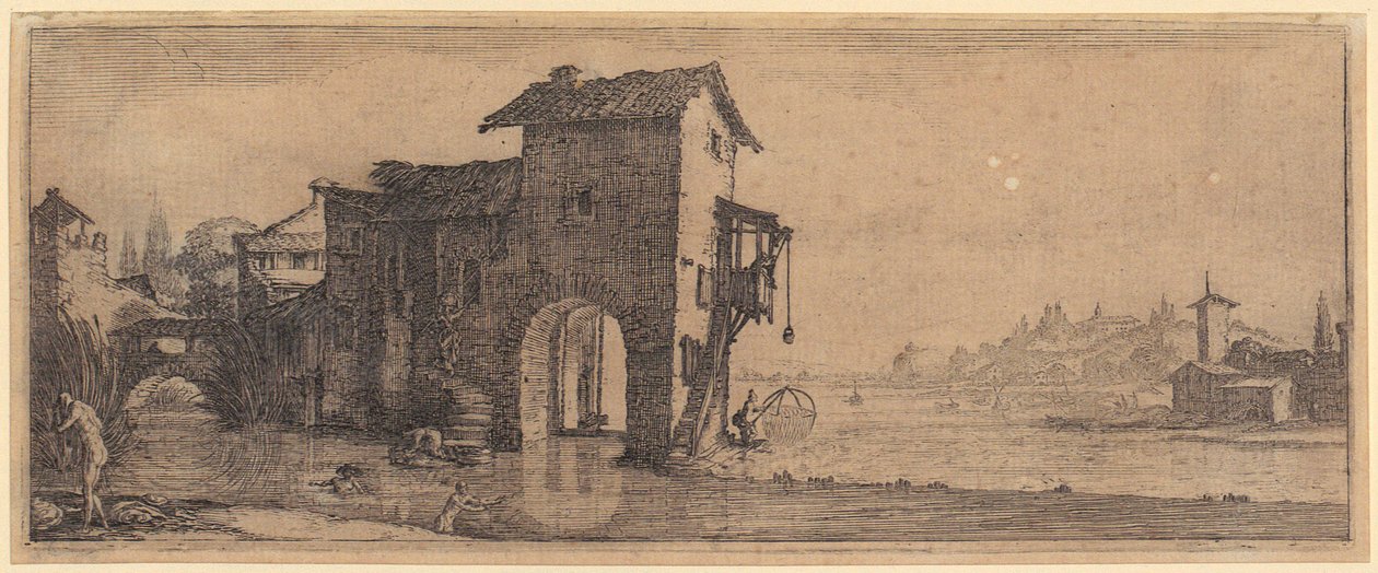Watermolen, blad 3 uit de serie „De vier landschappen“ door Jacques Callot