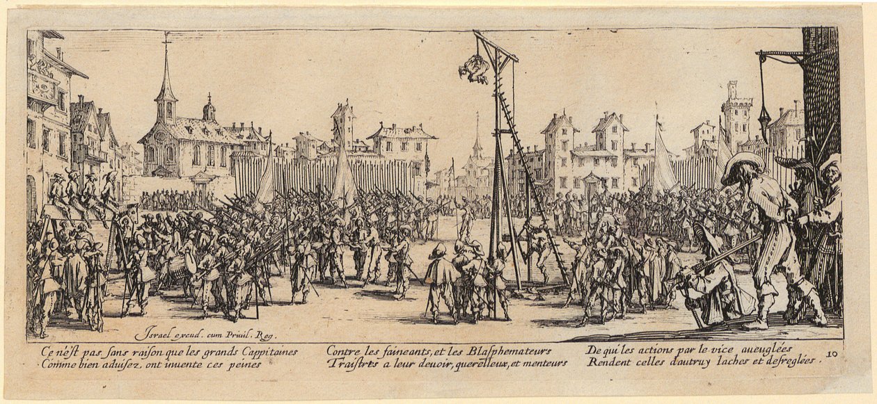 Wippgalgen, blad 10 van de reeks „De gruwelen van de oorlog” door Jacques Callot