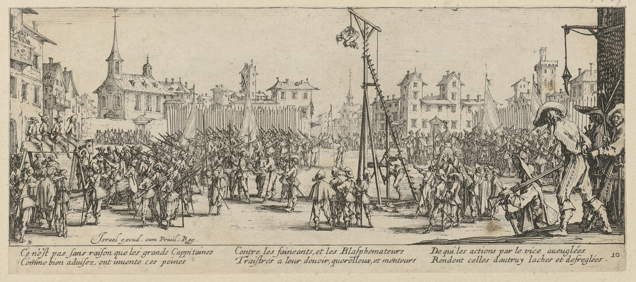 Wippgalgen, blad 10 van de serie „De gruwelen van de oorlog” door Jacques Callot