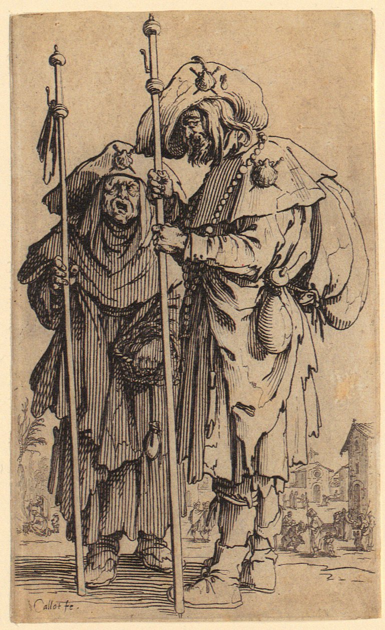 Twee pelgrims, plaat 3 uit de serie „De bedelaars“ door Jacques Callot