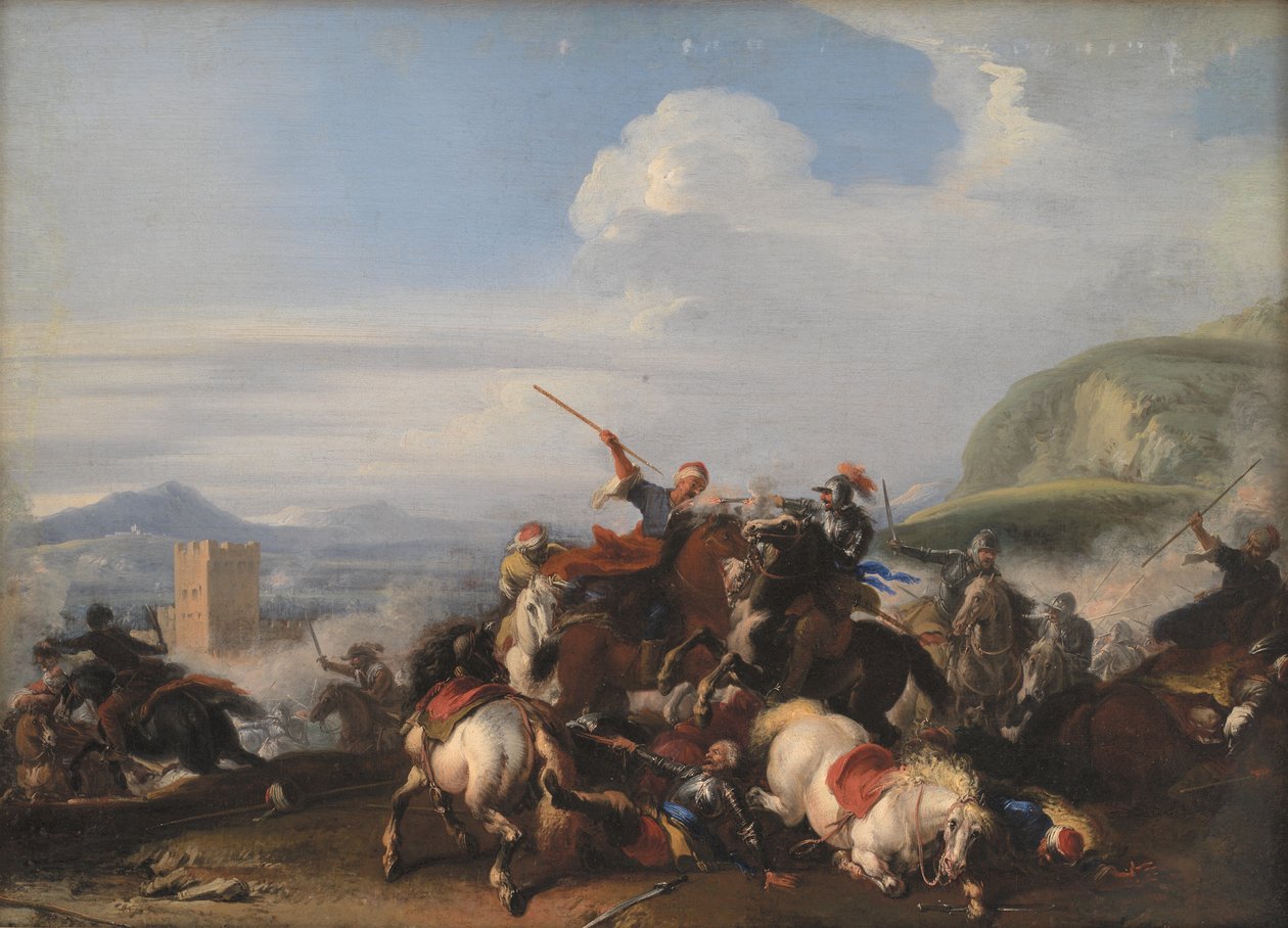 Slagveld met Turkse cavalerie door Jacques Courtois