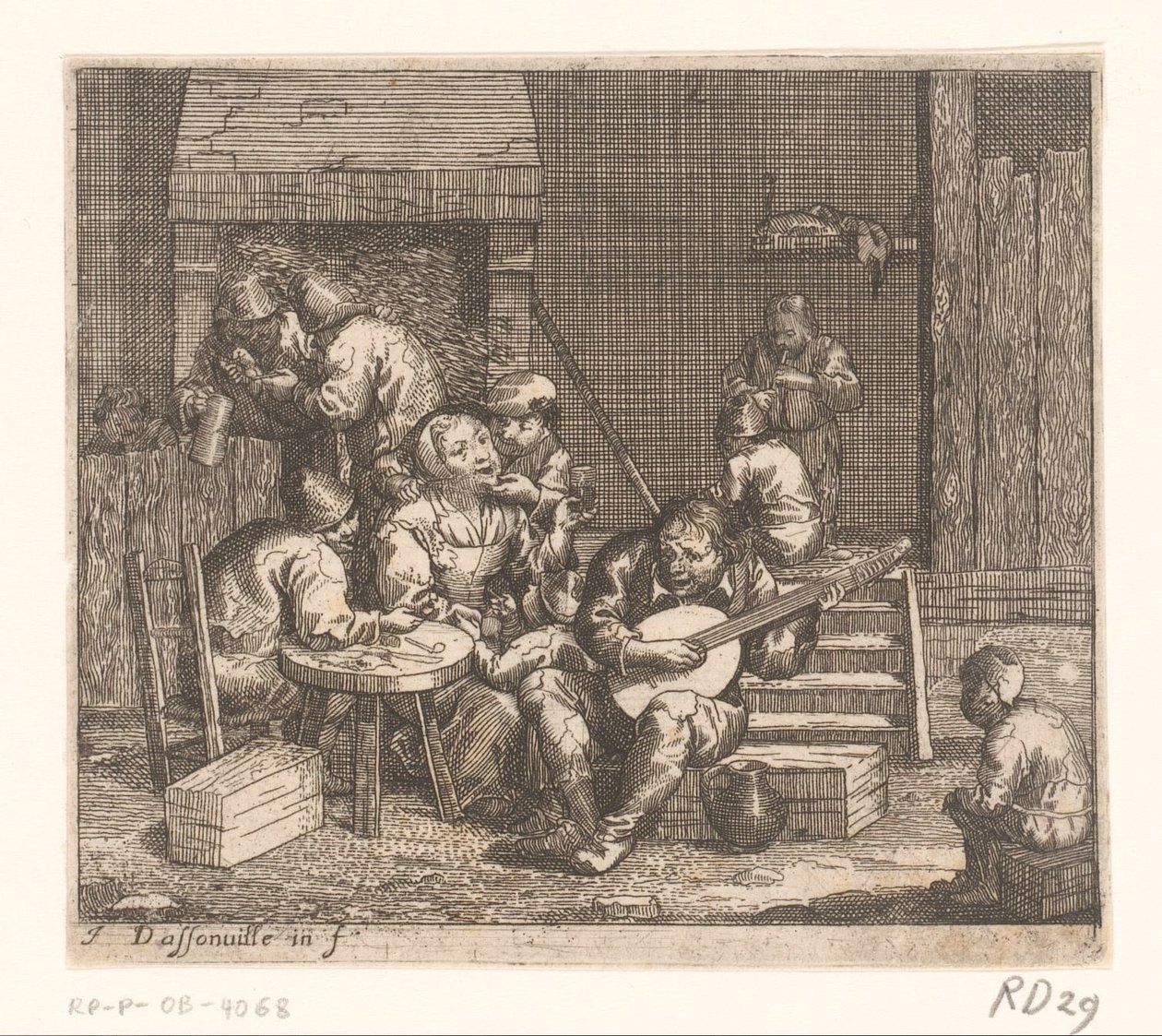 Gitaarspelende man in een herberg door Jacques Dassonville