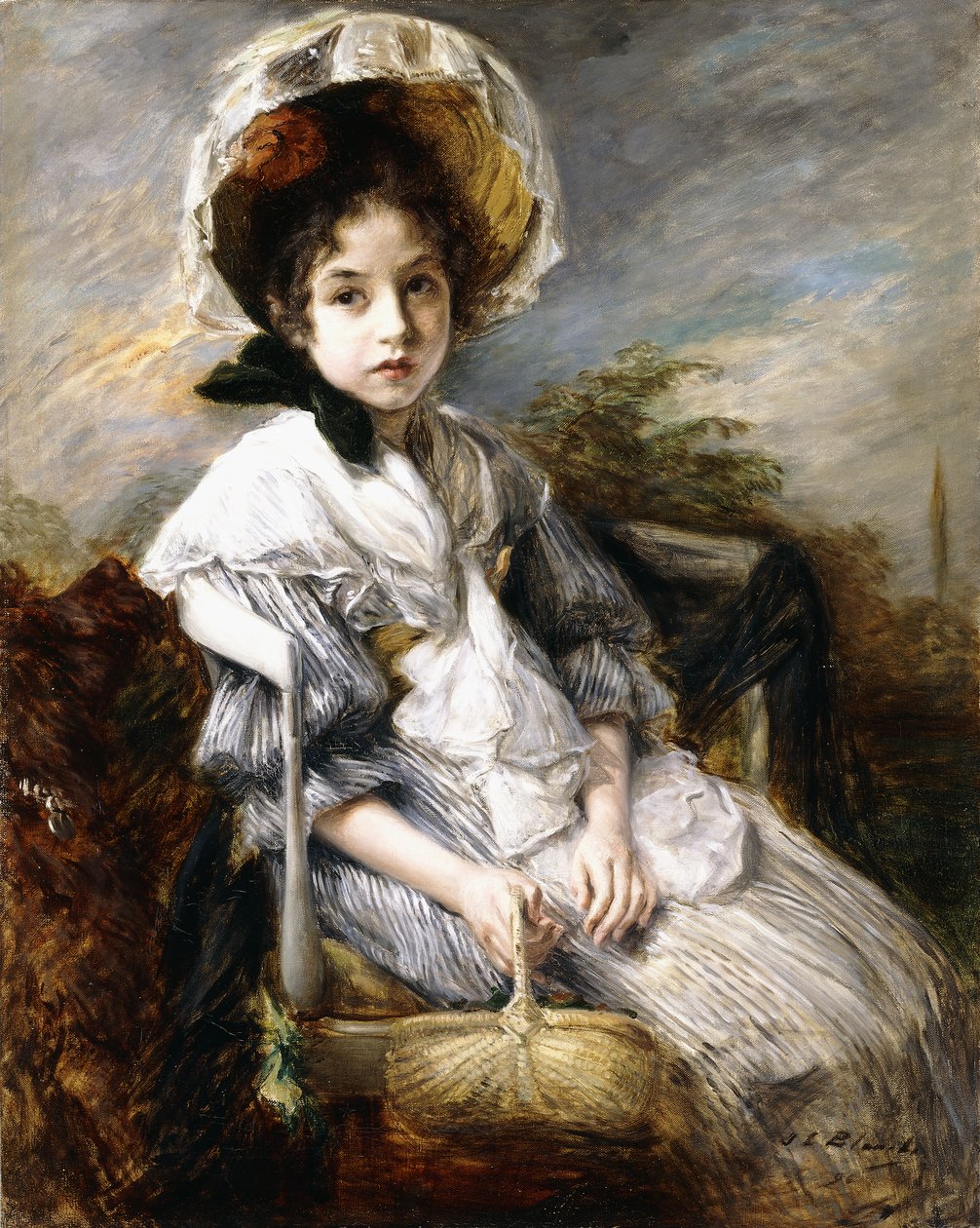 Portret van een jong meisje zittend in een landschap door Jacques Emile Blanche