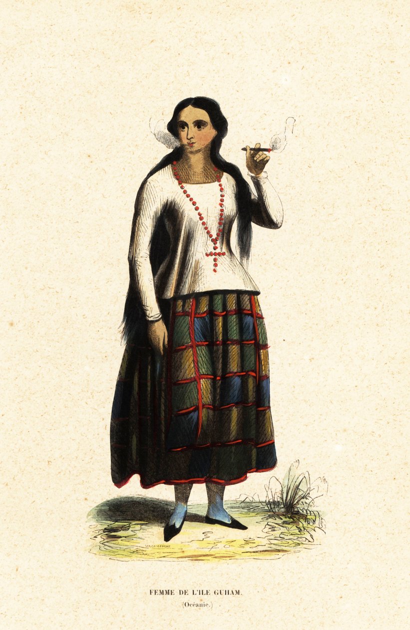 Chamorro-vrouw van het eiland Guam, Marianen, Micronesië door Jacques Etienne Victor (after) Arago