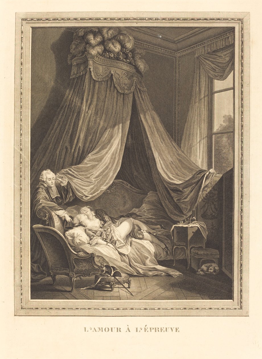 De liefde op de proef door Jacques Firmin Beauvarlet after Pierre Antoine Baudouin