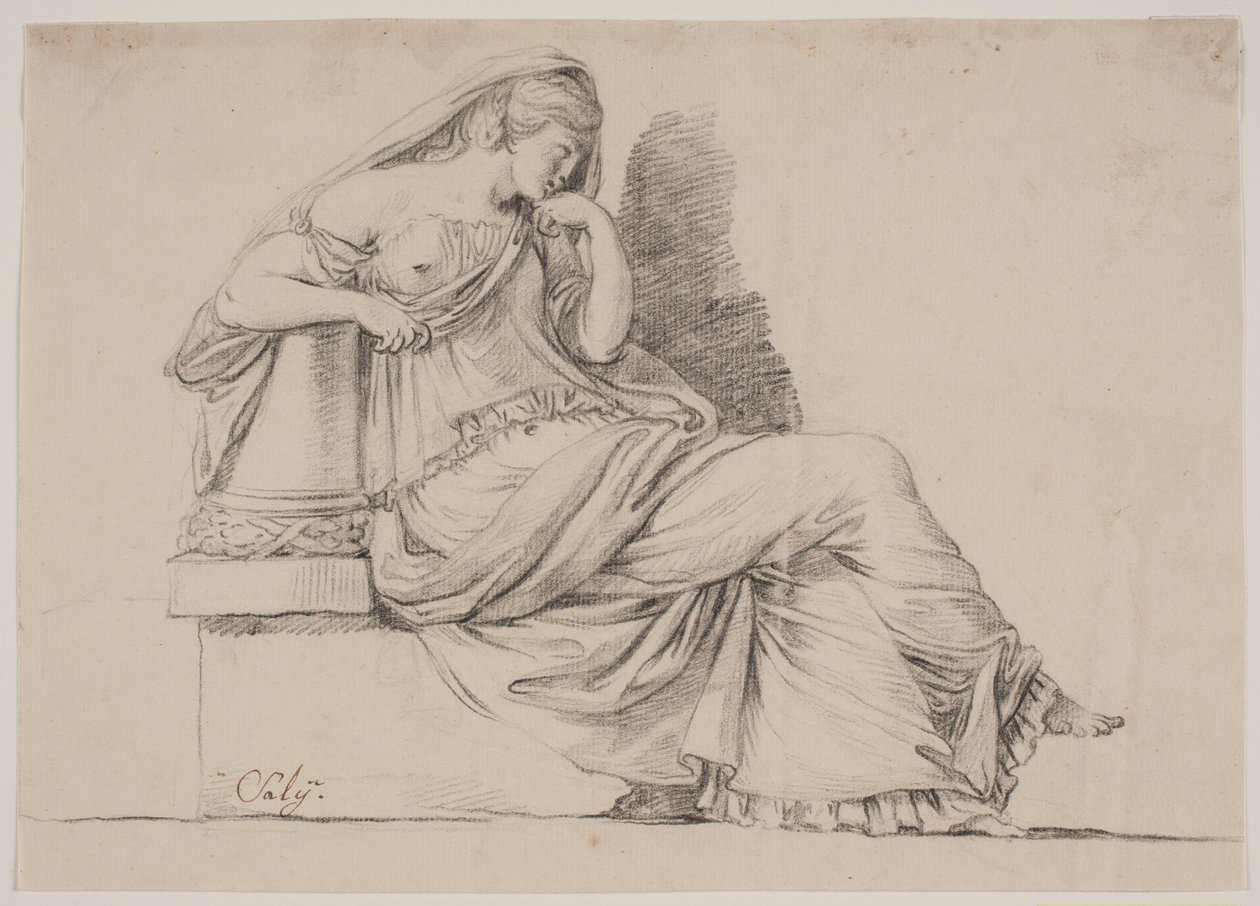 Allegorie. Rouwende vrouwenfiguur door Jacques-Francois-Joseph Saly