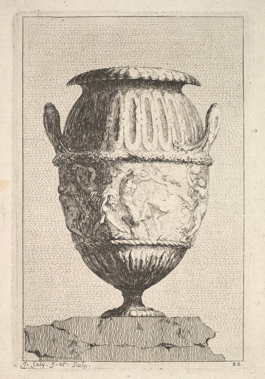 Ontwerp voor een vaas met een Bacchisch fries, uit: Vazen, 1746 door Jacques Francois Joseph Saly