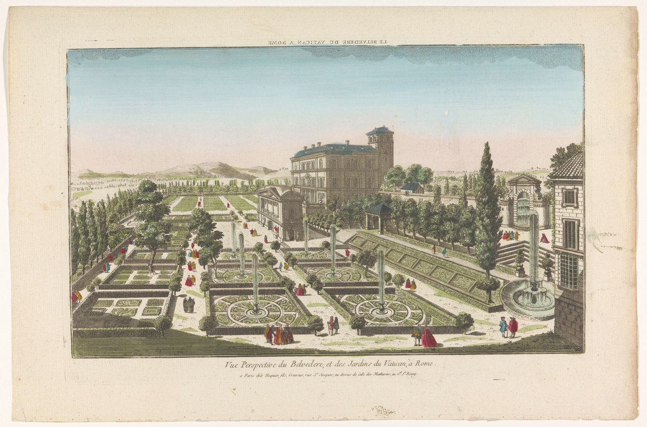 Gezicht op de Giardini Vaticani te Vaticaanstad door Jacques Gabriel Huquier