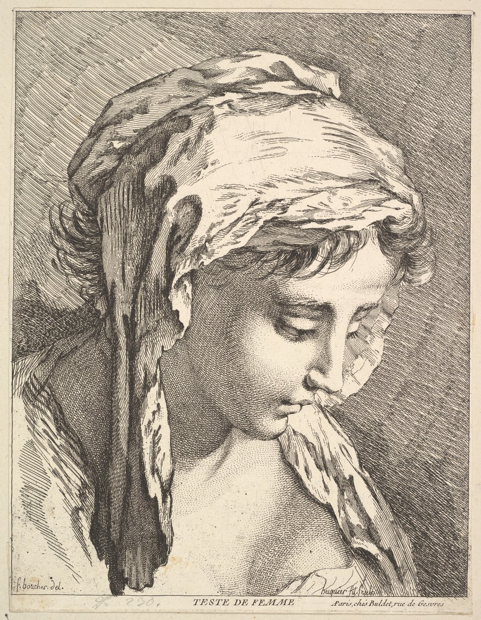 Hoofd van een vrouw door Jacques Gabriel Huquier