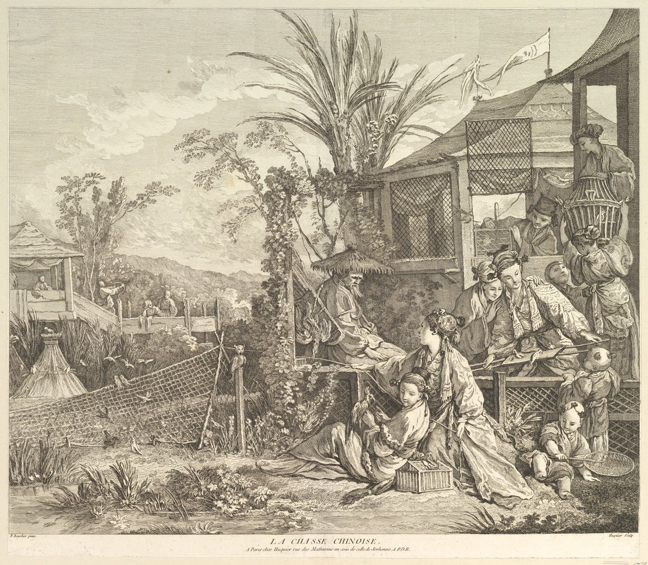De Chinese jacht, uit Chinoiseries, na 1743 door Jacques Gabriel Huquier
