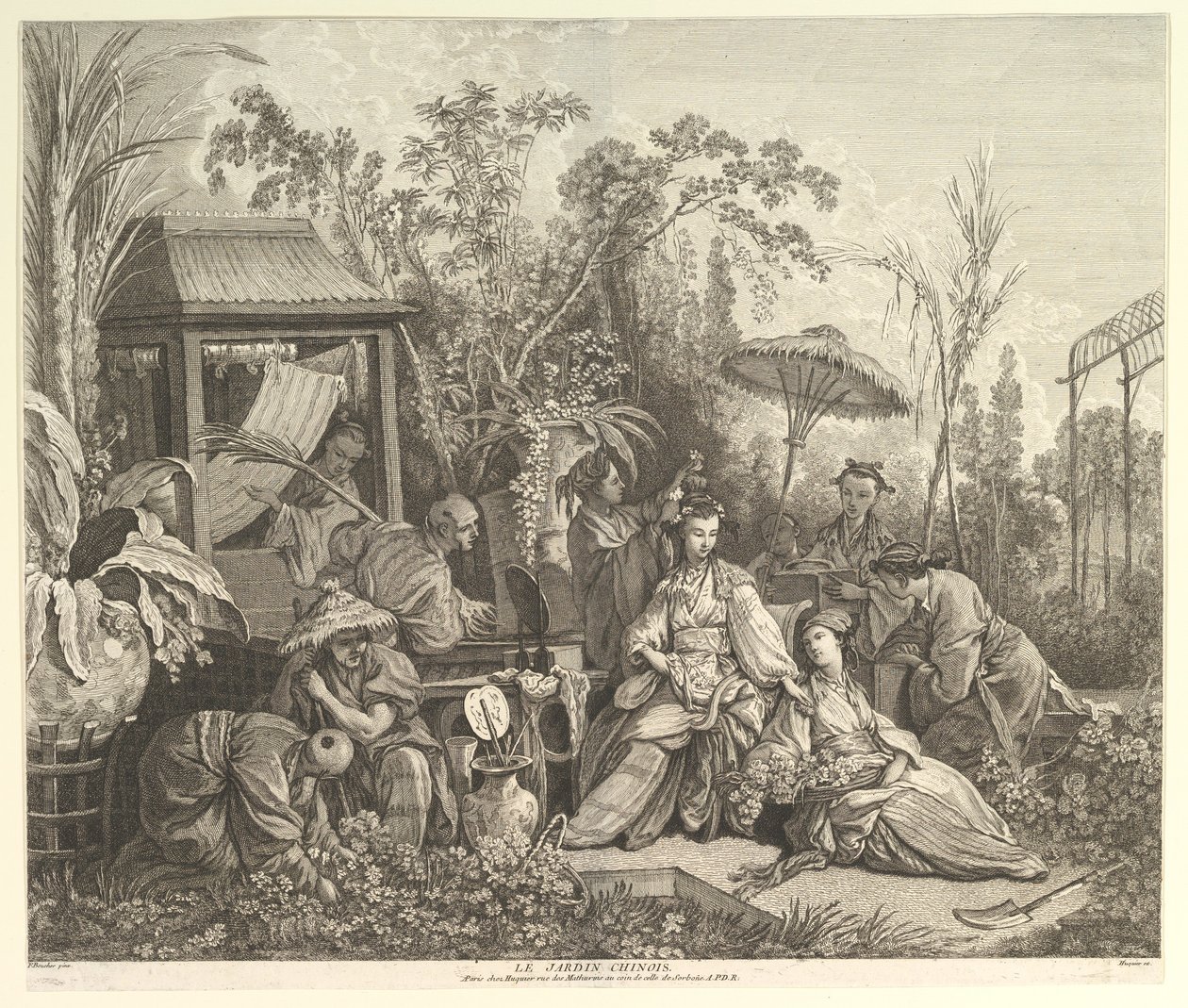 De Chinese tuin, uit Chinoiseries, na 1743 door Jacques Gabriel Huquier